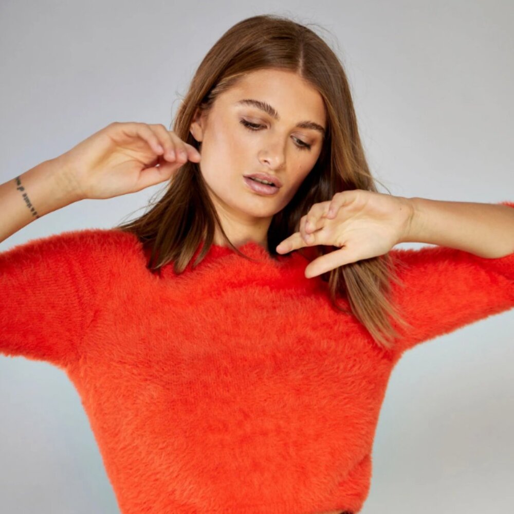Glamorous Spicy Orange Crop 3/4 Length Sleeve Jumper